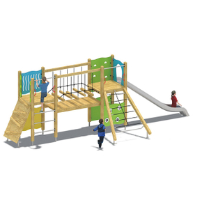 La glissière en plastique de garderie d'enfants de HDPE joue l'équipement extérieur de terrain de jeu avec le filet de corde